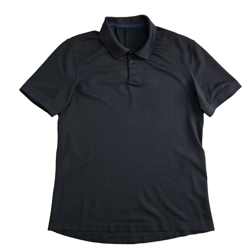 Lululemon (Mens Medium) Dark Gray Striped Short‎ Sleeve Stretch Polo Golf Shirt